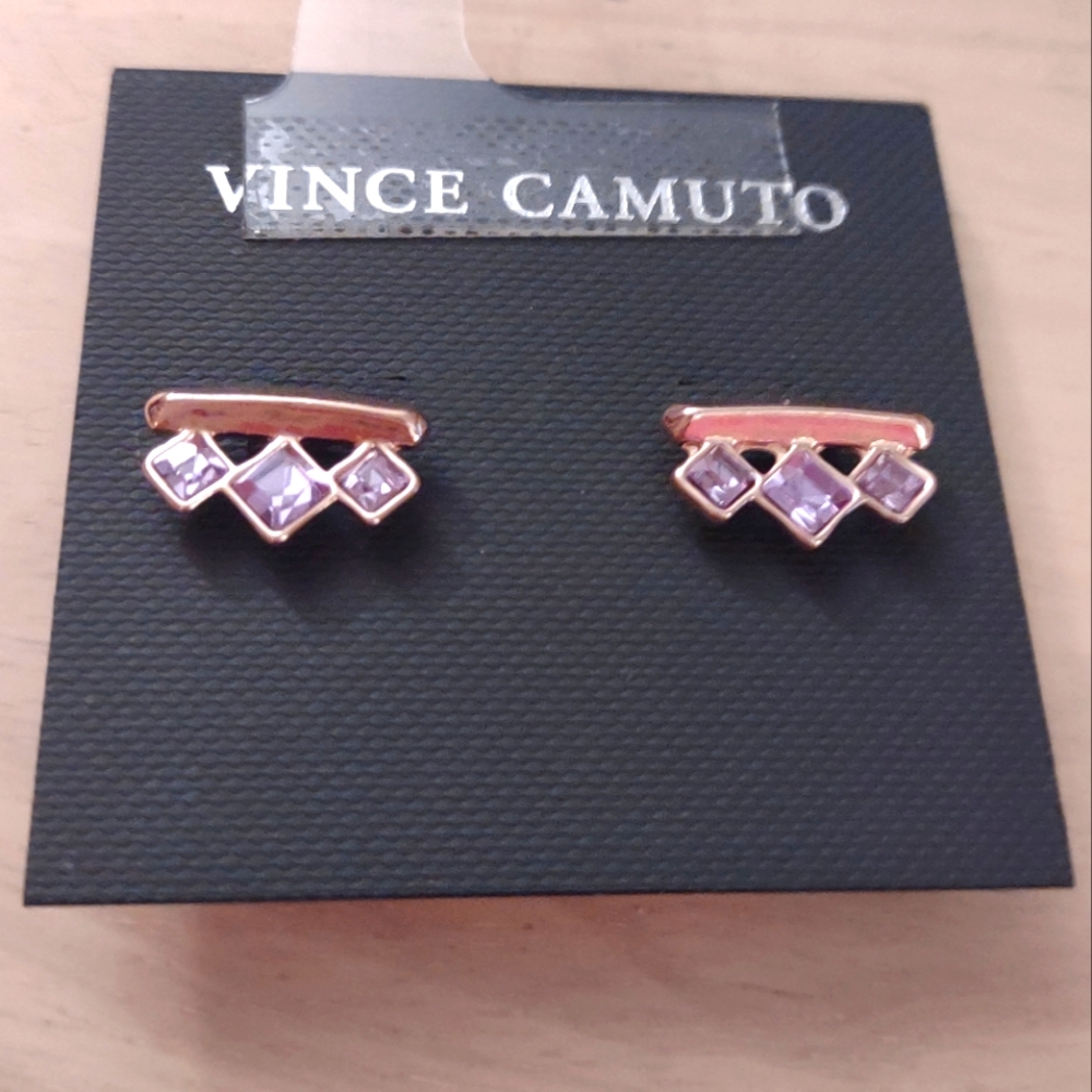 Vince Camuto Lavander Crystal Gold Stud Earrings Y2K